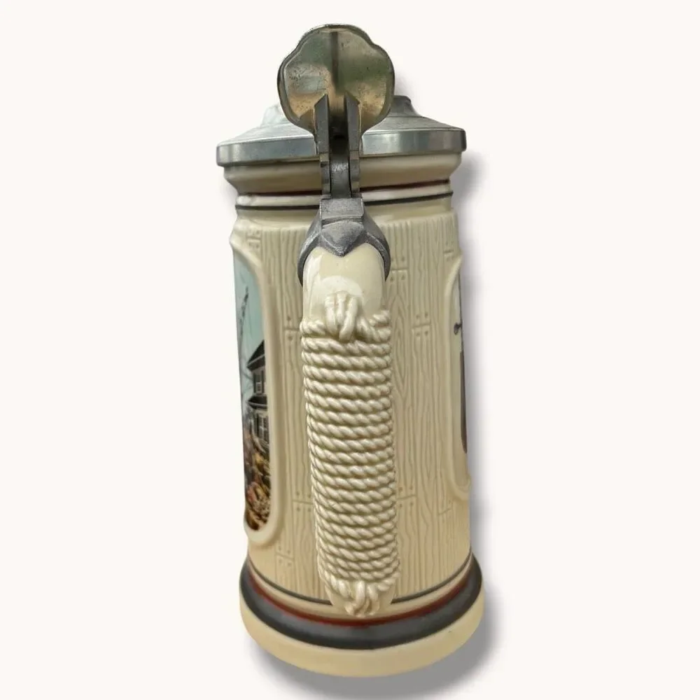 Avon 1986 The Shipbuilder Building of America Lidded Stein Uldis Klavins